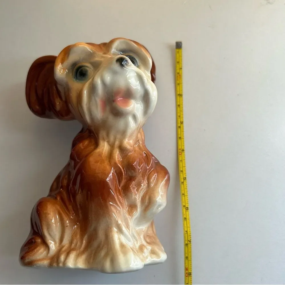 Vintage Shawnee Pottery Spaniel Dog Planter USA Brown & Cream Large 8”